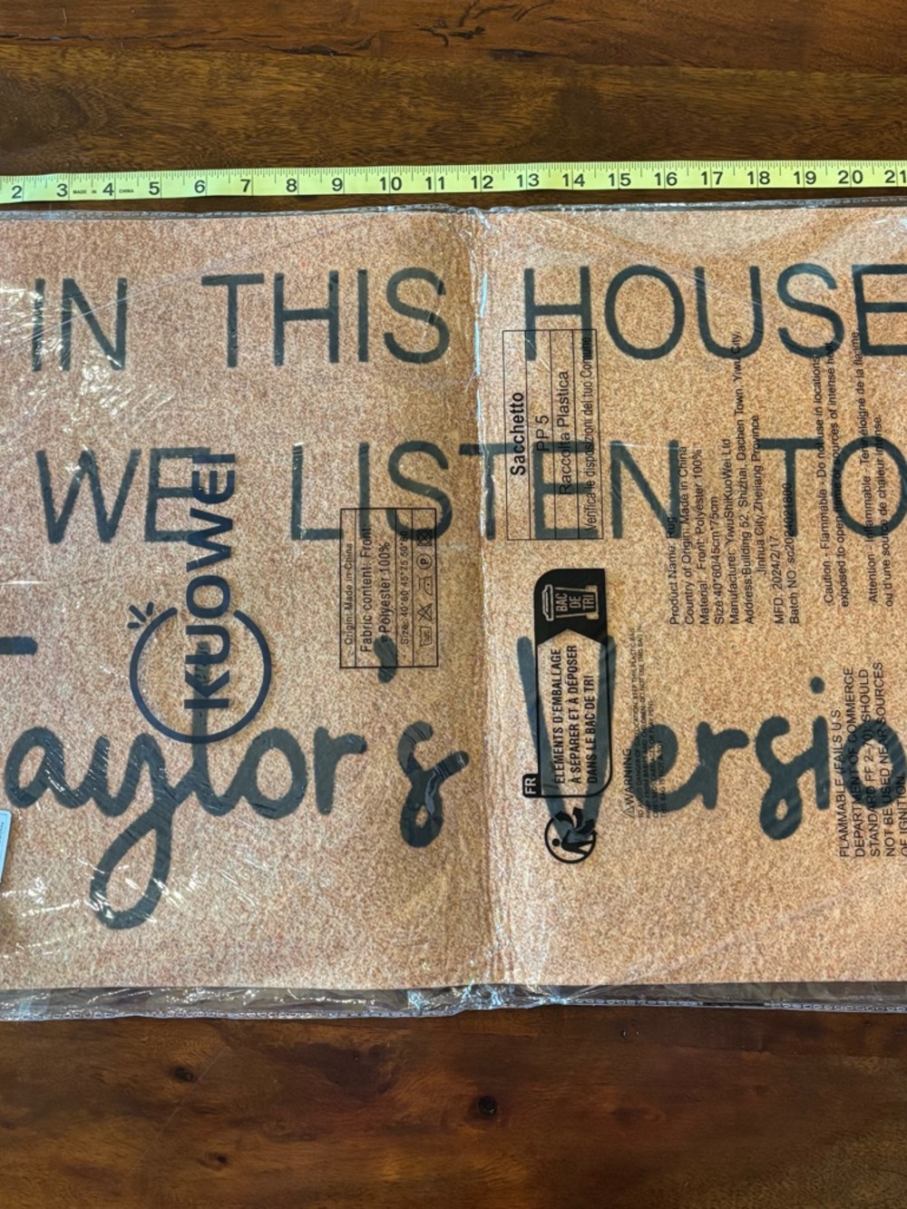 “In This House We Listen To Taylor’s Version” Doormat in Natural Brown